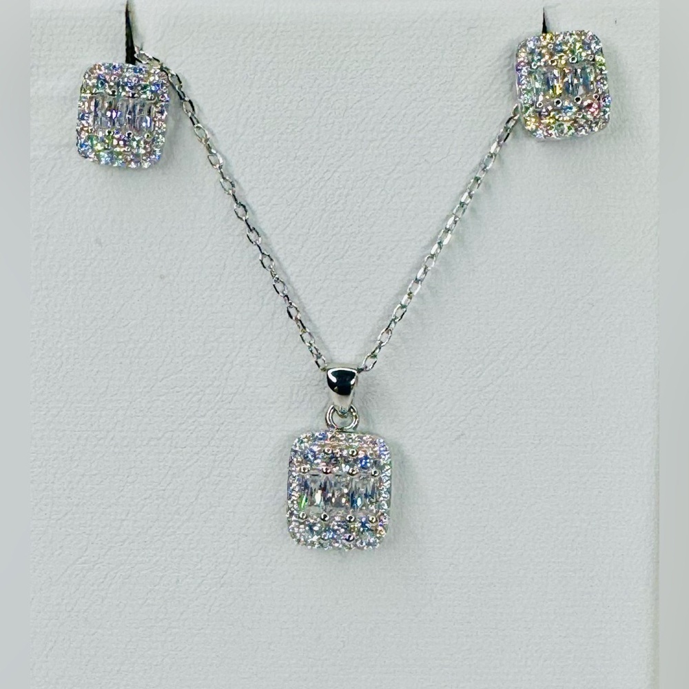 Sterling Silver & CZ Necklace and Earring Set